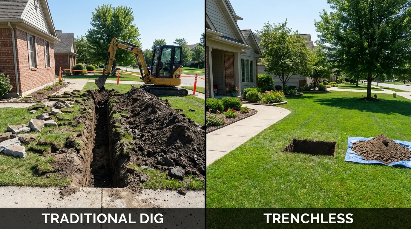 Trenchless sewer repair with minimal yard damage versus traditional excavation in Morgan, UT